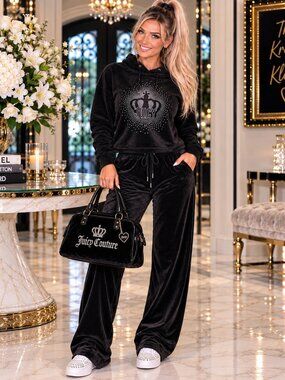JUICY COUTURE Crown Logo Front Hooded Track Velour Top in XXL NWT